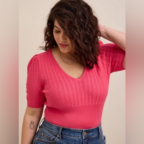 torrid Sweaters - Torrid Pink Fitted Pullover V-neck Sweater